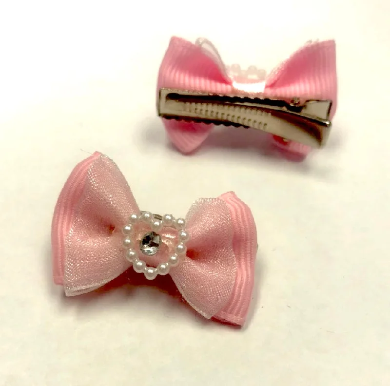 Pearl Heart and Rhinestone Hair Bow