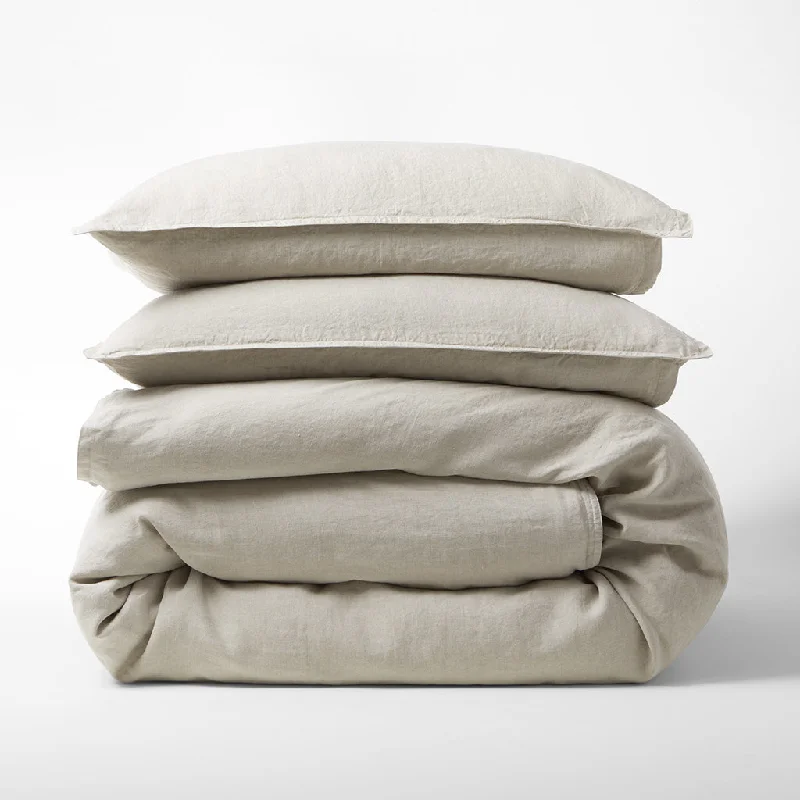 Khaki Washed-Linen Duvet Cover