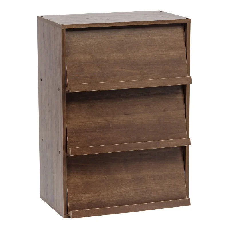 3-Tier Wood Shelf with Pocket Doors, Brown