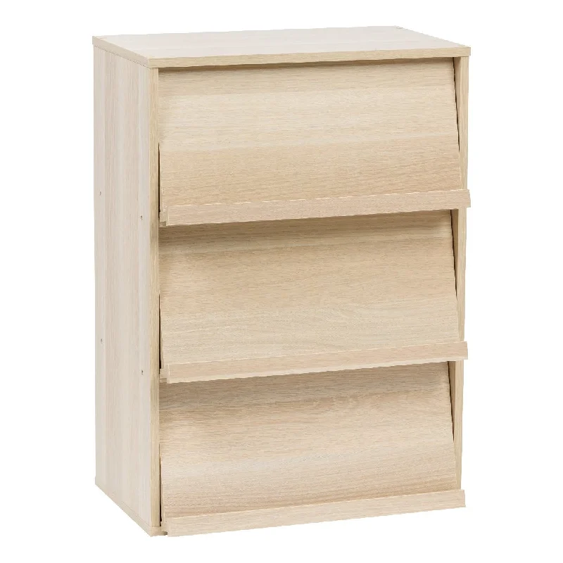 3-Tier Wood Shelf with Pocket Doors, Light Brown