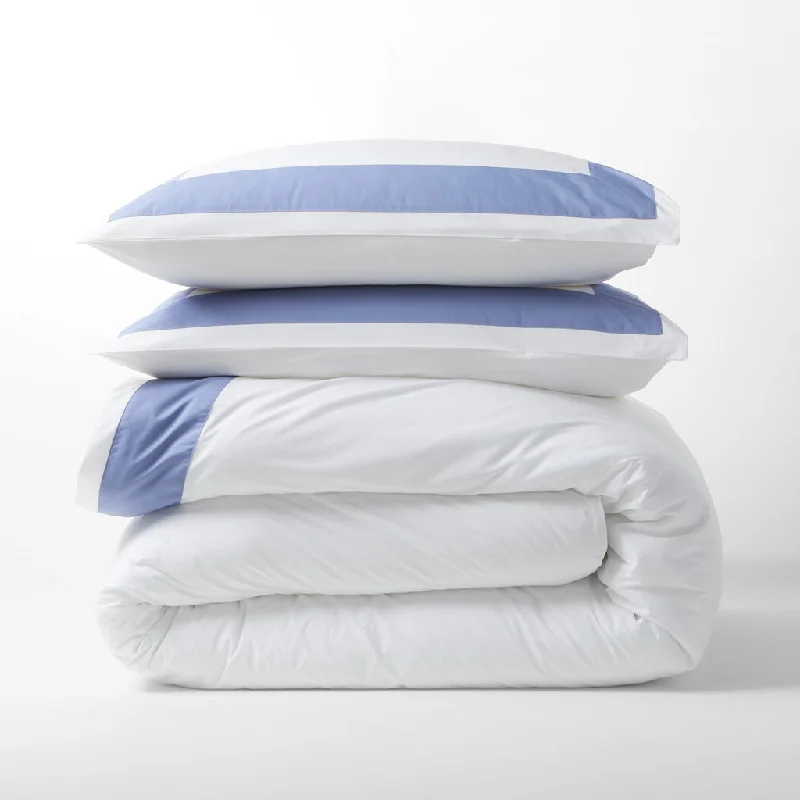 Blue Wide-Band Percale Duvet Cover