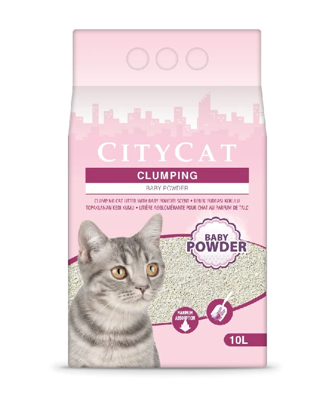 CITYCAT Clumping Baby Powder, grudajući mineralni pijesak za mačke, mirisni, 10l