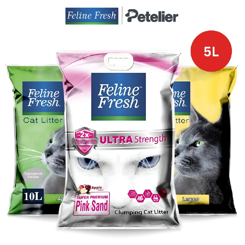 Feline Fresh Cat Litter Sand 5L, Super Premium Pink Clumping, Dust-Free, Scented