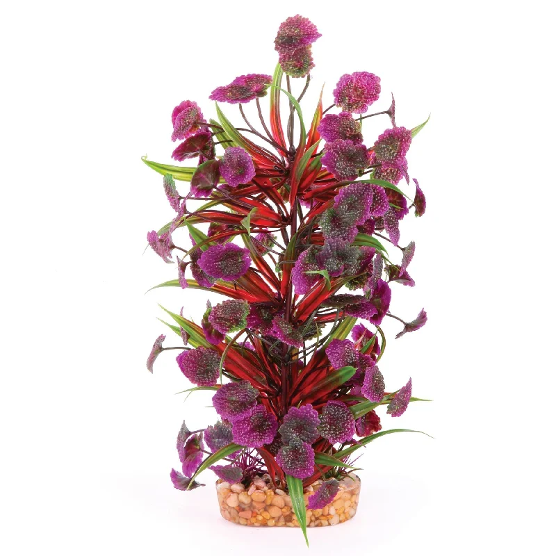 Kazoo Aquarium Artificial Plant with Thin Leaves and Maroon Flowers Large