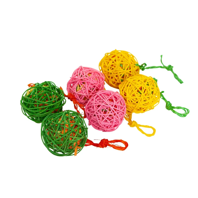 Kazoo Bird Toy Coloured Wicker Ball with Crinkle and Sisal Large 6 Pack