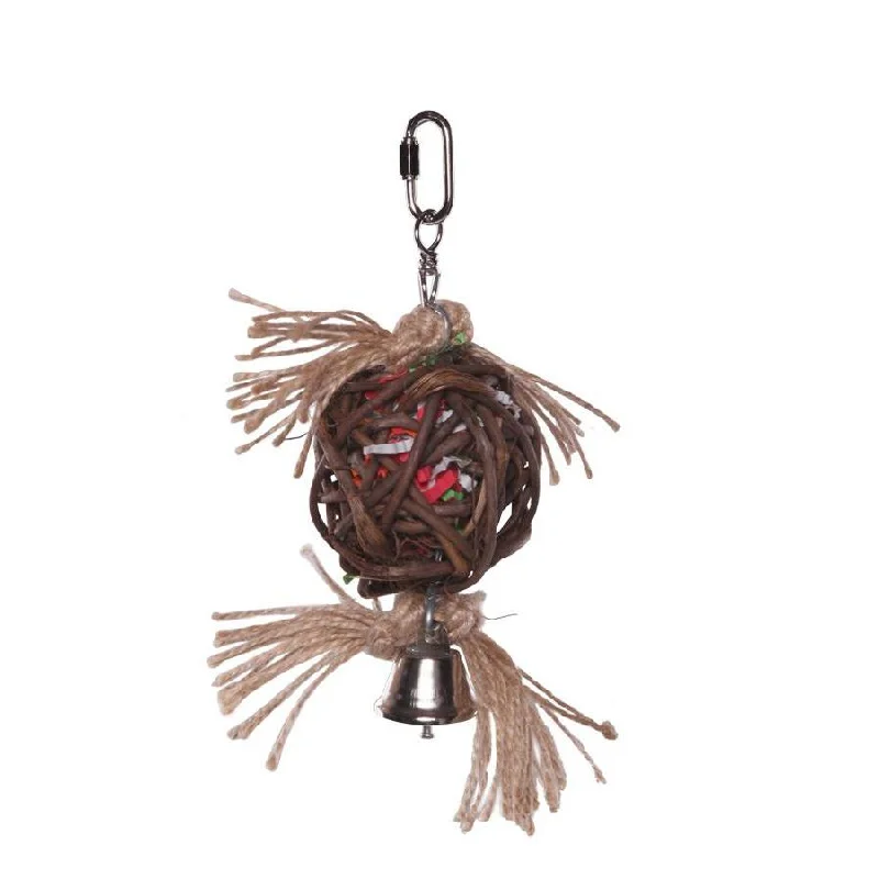 Kazoo Bird Toy Hanging Wicker Ball with Bell Medium