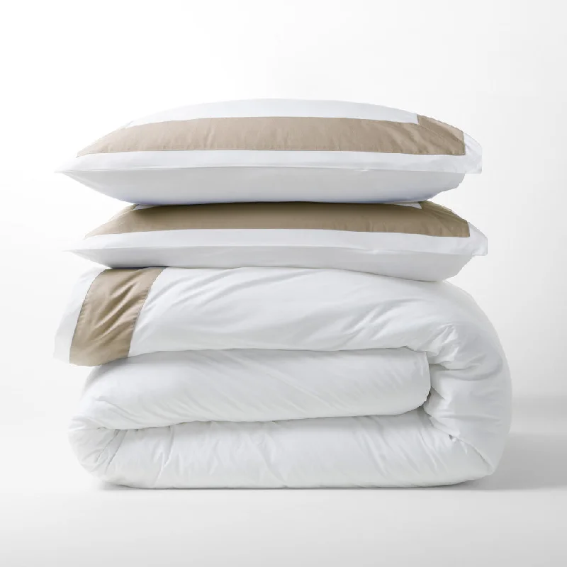 Khaki Wide-Band Percale Duvet Cover