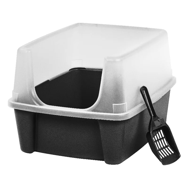 Litter Box with Shield and Scoop, Black