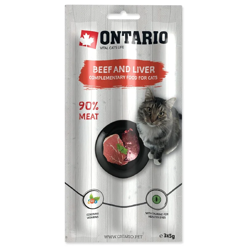 ONTARIO Cat Sticks, mesni štapići, s govedinom i jetrom, 3x5g