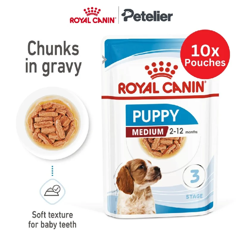 Royal Canin Medium Puppy (140g x 10 Pouches) Wet Dog Food - Size Health Nutrition