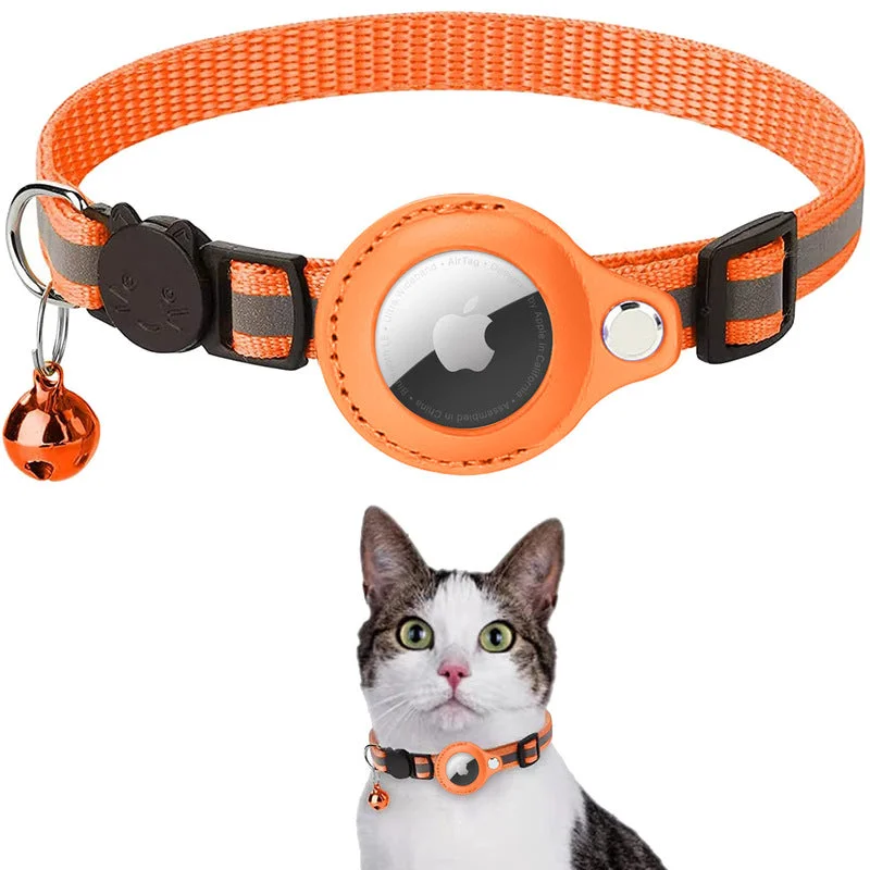 Pet Reflective Collar Adjustable Leash with Small Bell Cat Button Pattern Safety Nylon Pet Dog Collar for Airtag Tracker(excluding locator)