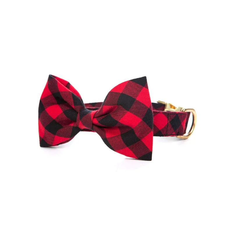 The Foggy Dog Red/Black Buffalo Check Dog Collar w/Bowtie