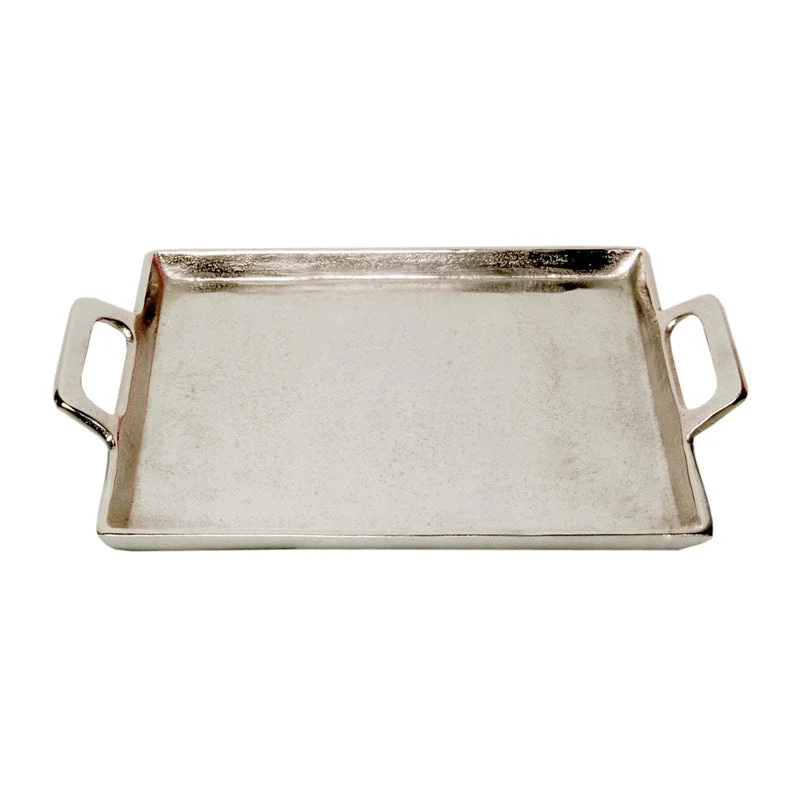 Aluminum Tray with Handles, Raw Nickel Finish