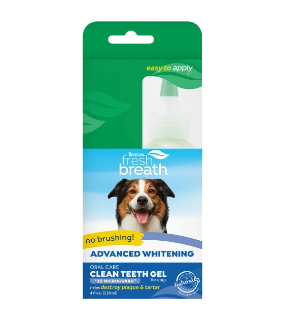 TropiClean Fresh Breath No Brushing Oral Care Clean Teeth Gel for Dogs (Advanced Whitening with 3D Microguard)