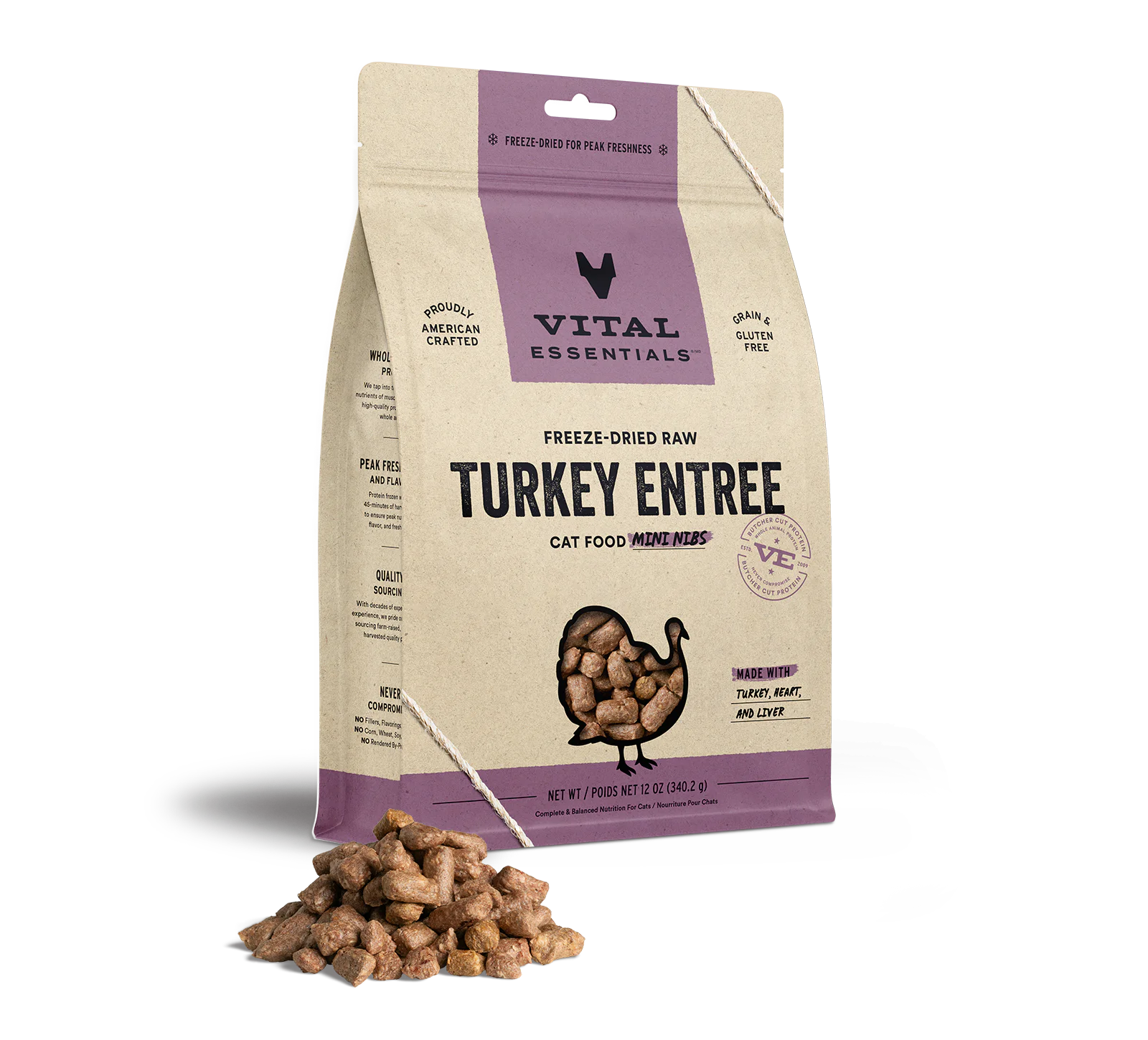 Vital Essentials Cat Freeze Dried Mini Nibs Turkey *SPECIAL ORDER*