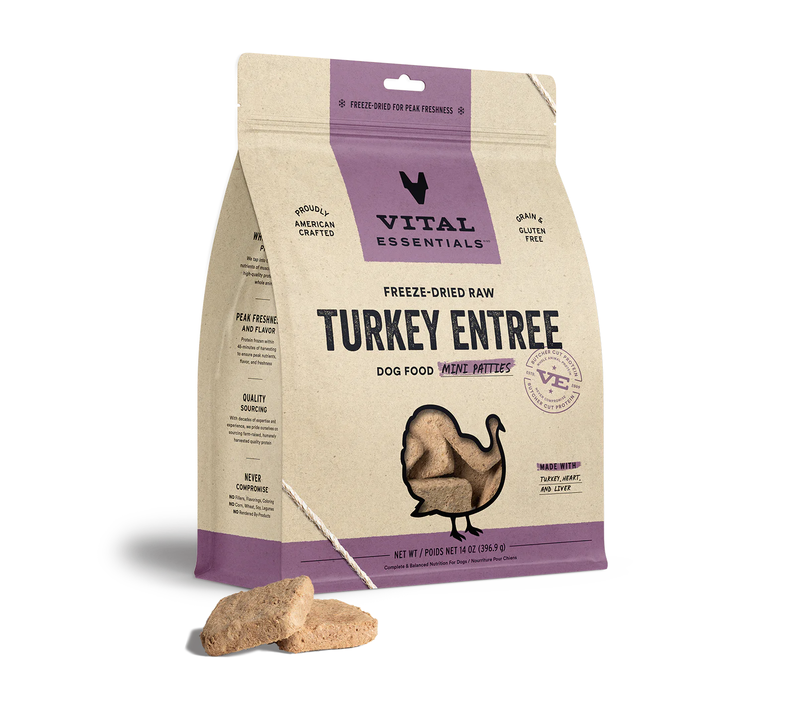 Vital Essentials Dog Freeze Dried Mini Patties Turkey *SPECIAL ORDER*