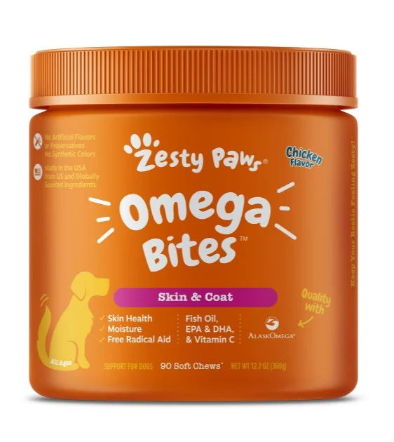 Zesty Paws Omega Bites Skin & Coat Supplements for Dogs (Chicken Flavor)